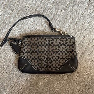 Coach Zip Wristlet Signature Canvas Leather Black Logo